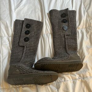UGG Charcoal Knit Boots with Button Detail